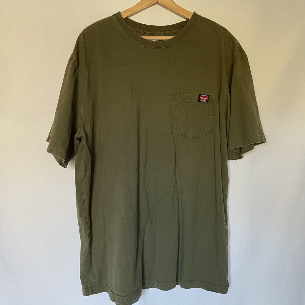 Wrangler army green short sleeved t-shirt casual men's workwear XLT cotton top